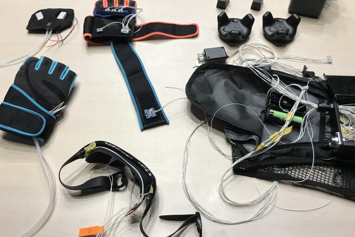 Gloves, eyewear, trackers and control electronics of the final prototype