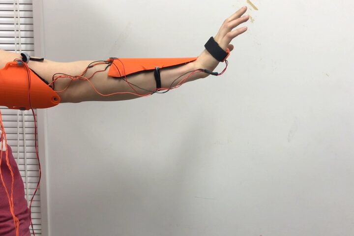 Early prototype: a 3D-printed sleeve with actuators on the forearm