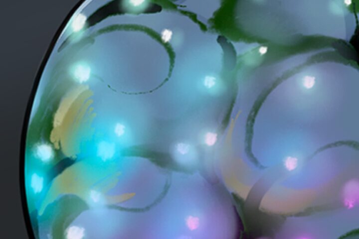 The artifact glowing in blue and green