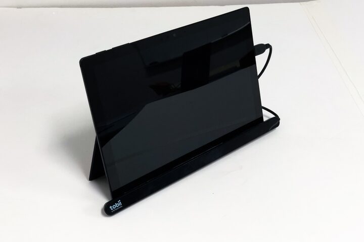 Tablet with an eye tracker mounted below the screen