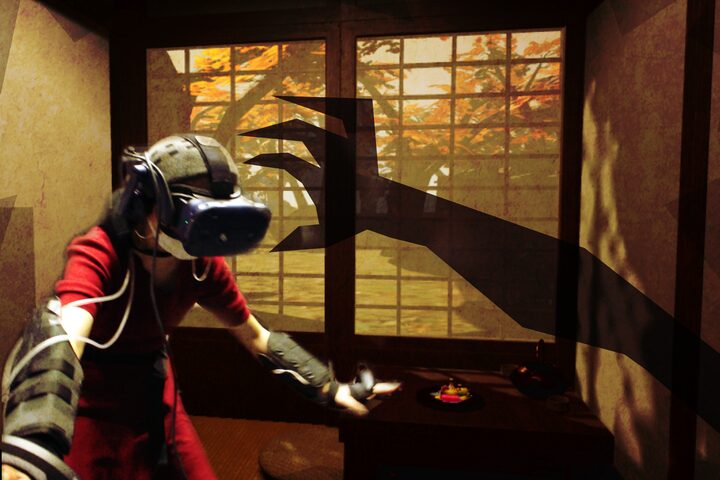 Promotional image of the player composited into the Japanese room of the game