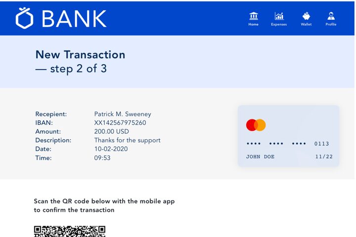 Banking website asking to scan a QR code to confirm a transaction
